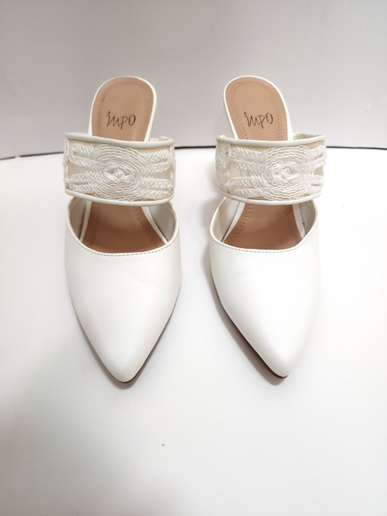 Impo Shoes - Impo White Pointed-Toe Slip-On Mules with Embroidered Strap